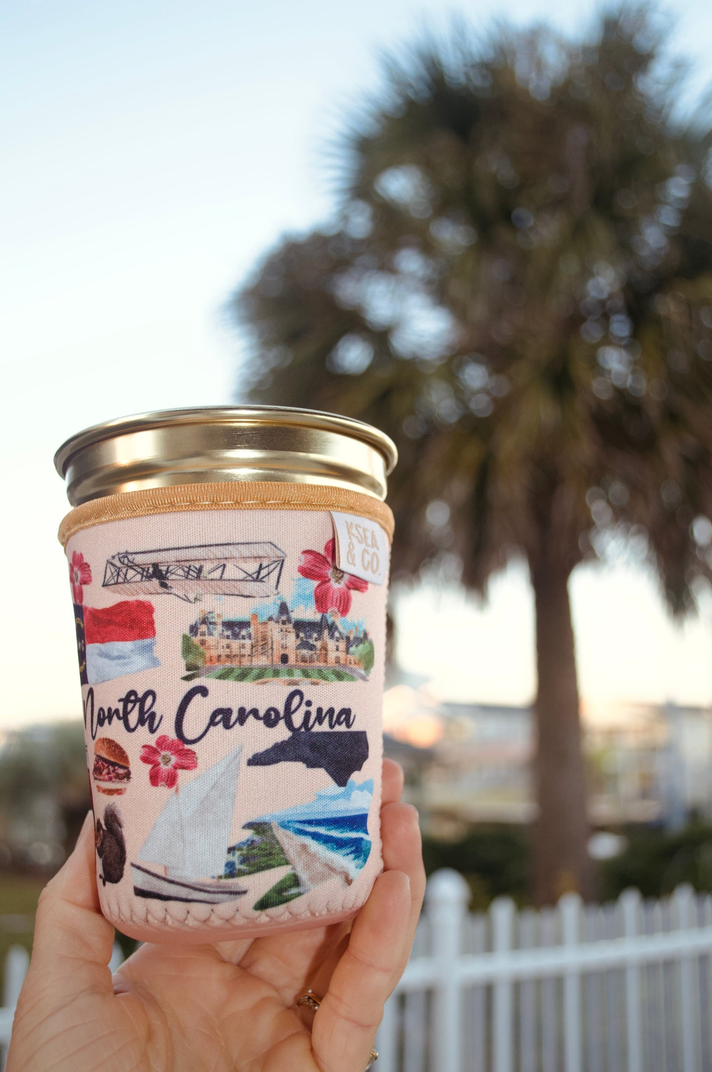 North Carolina Postcard Iced Coffee Drink Sleeve