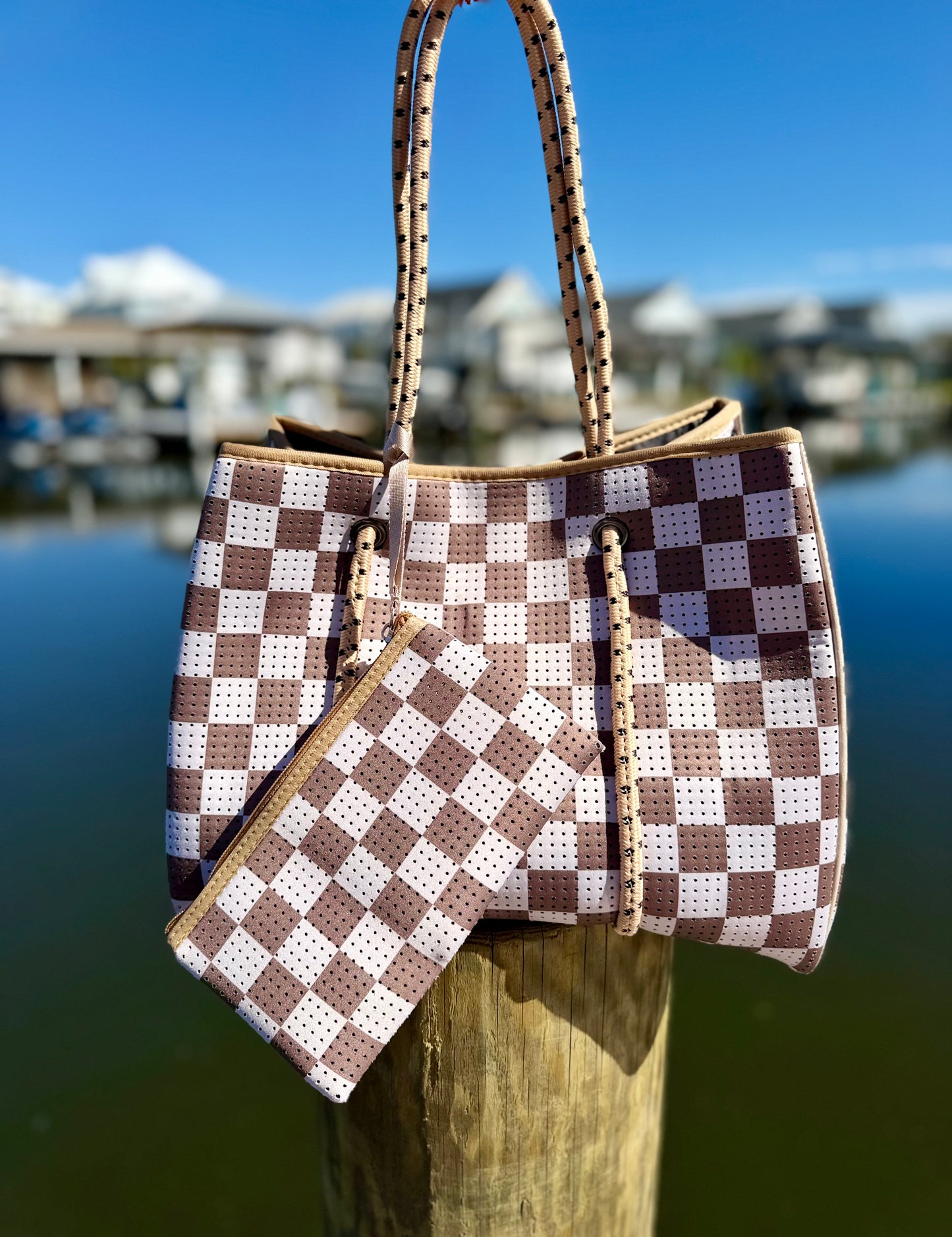 Chocolate Checker Neoprene Tote Bags