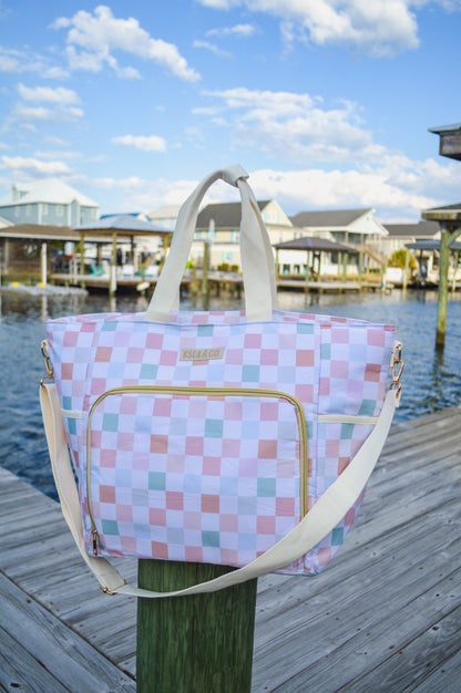Pastel Checker Cooler Tote Bag