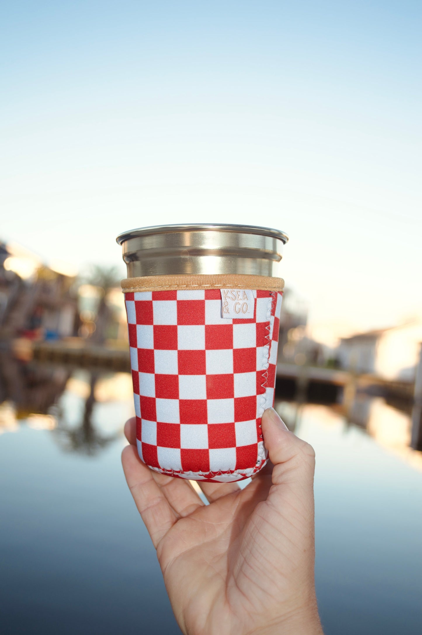 Red Checker Iced Coffee Drink Sleeve