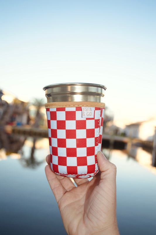Red Checker Iced Coffee Drink Sleeve