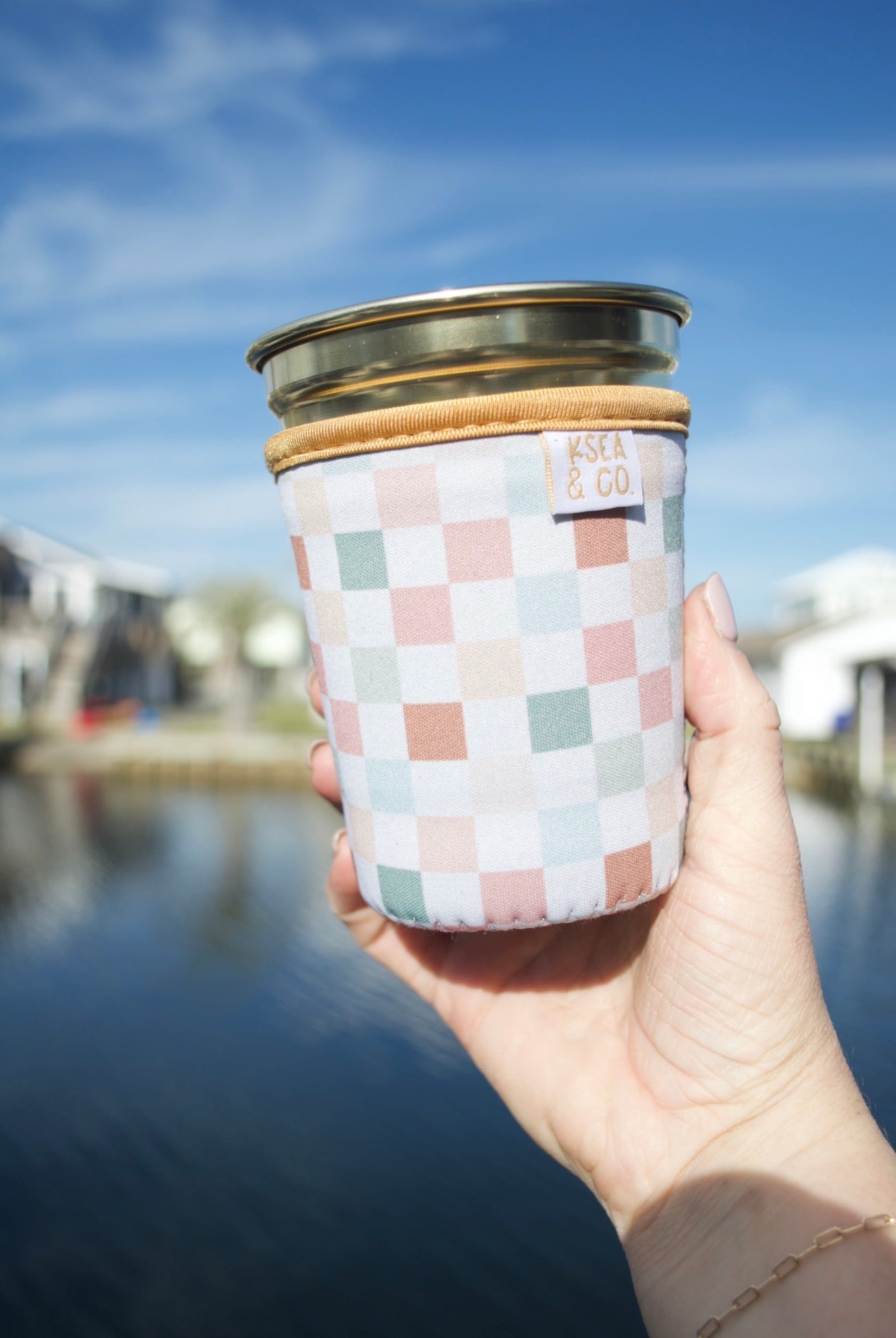 Pastel Checker Iced Coffee Drink Sleeve