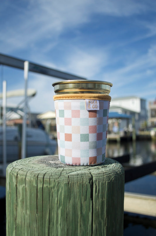 Pastel Checker Iced Coffee Drink Sleeve