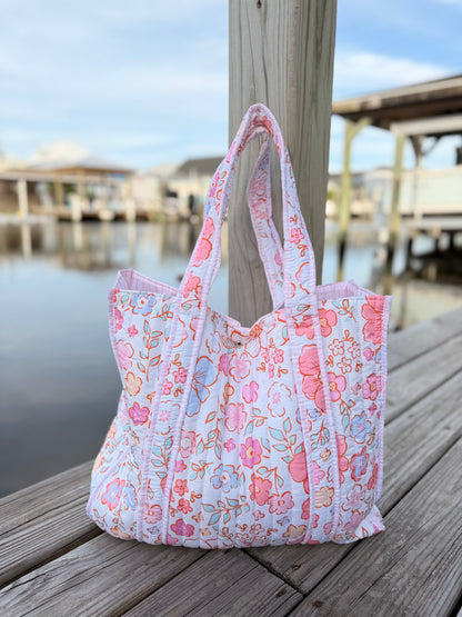 Sweet Peony Quilted Tote Bags
