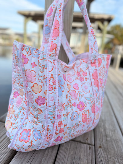 Sweet Peony Quilted Tote Bags