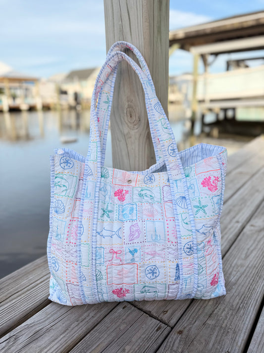 Coastal Chic Quilted Tote Bags