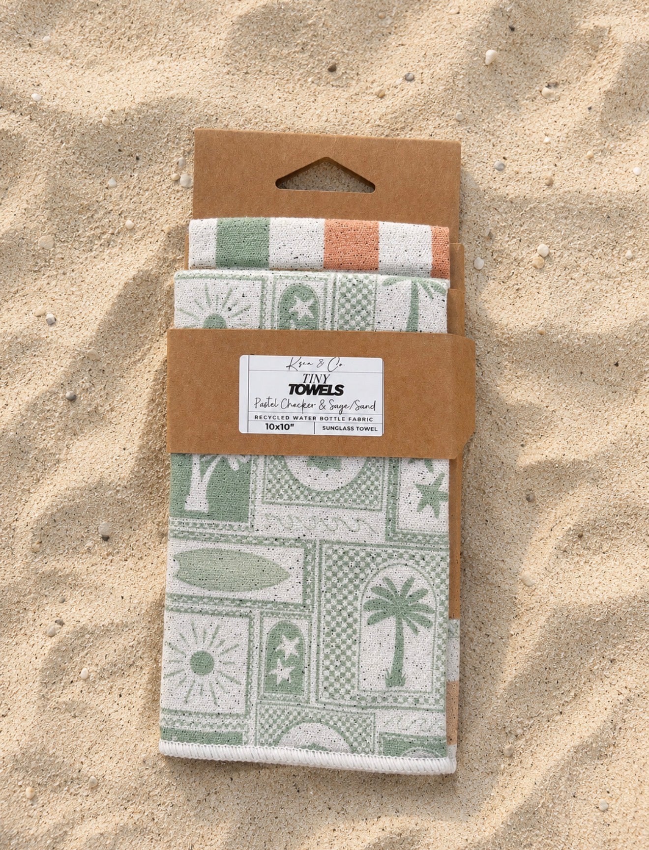 Pastel Checker/Sage & Sand Tiny Towel - Eco-Friendly