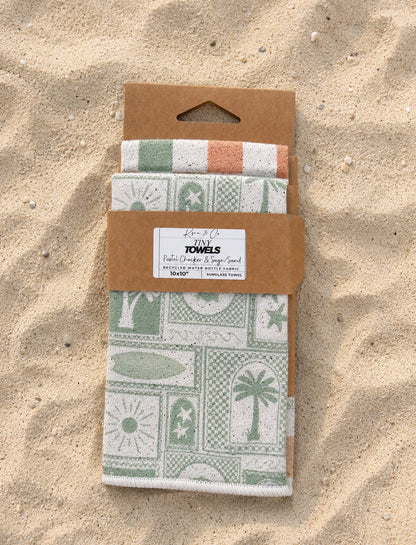Pastel Checker/Sage & Sand Tiny Towel - Eco-Friendly
