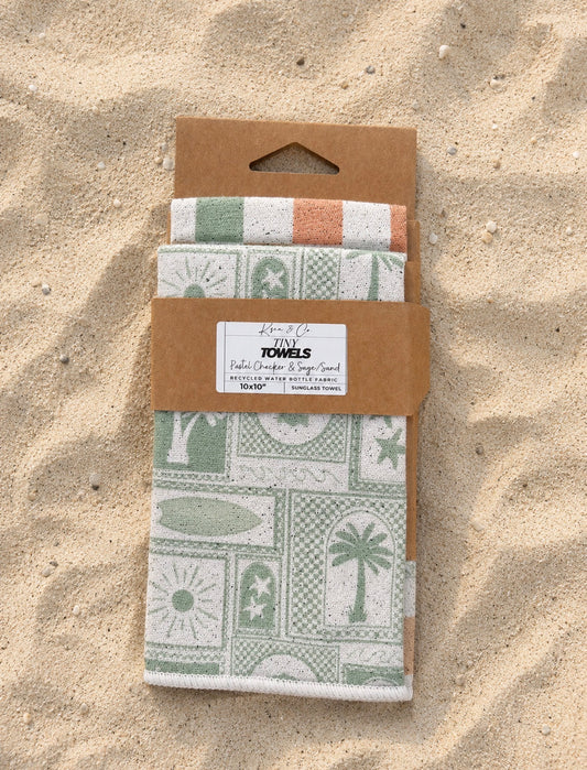 Pastel Checker/Sage & Sand Tiny Towel - Eco-Friendly