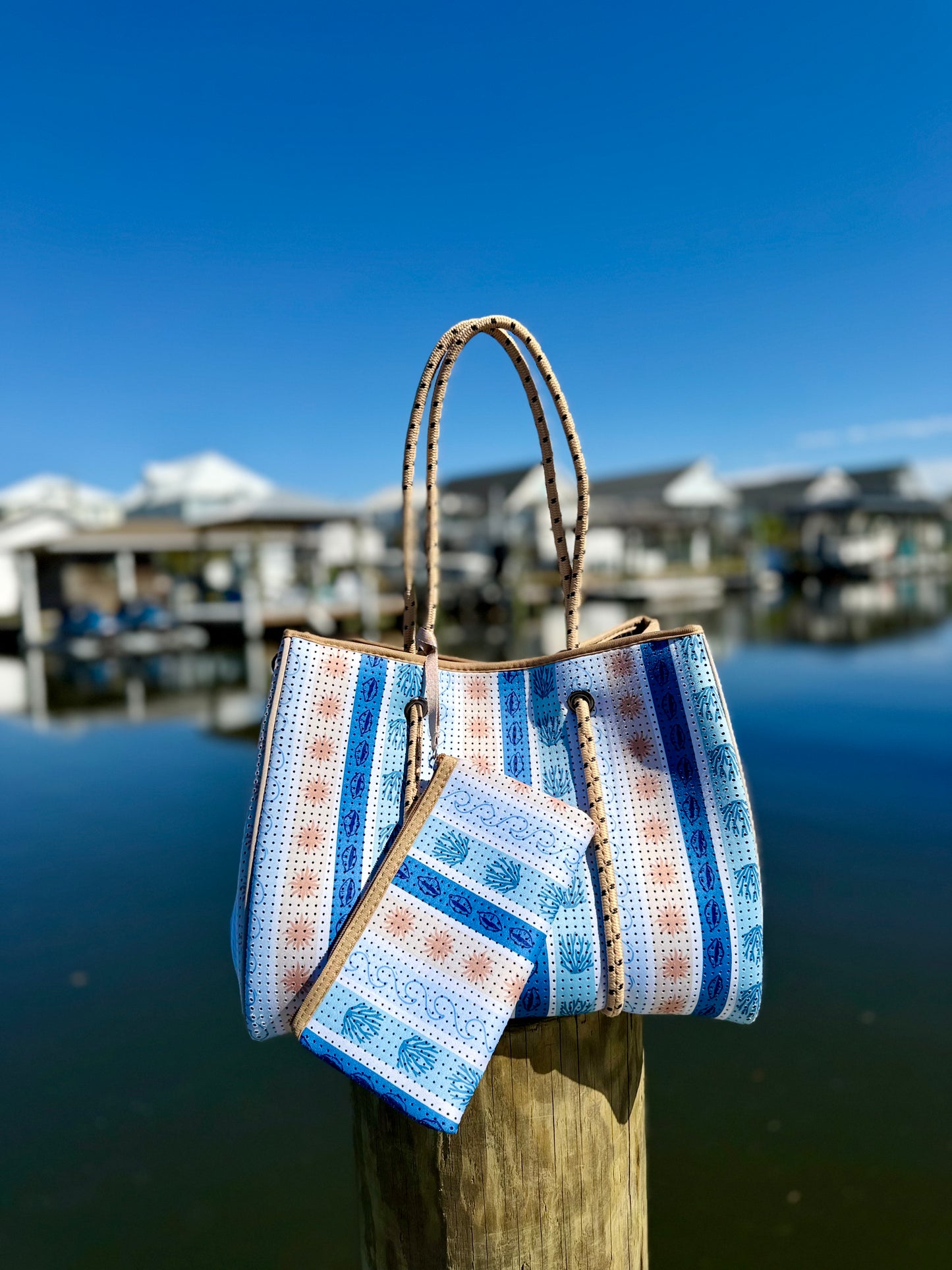 Saltwater Stripes Neoprene Tote Bags