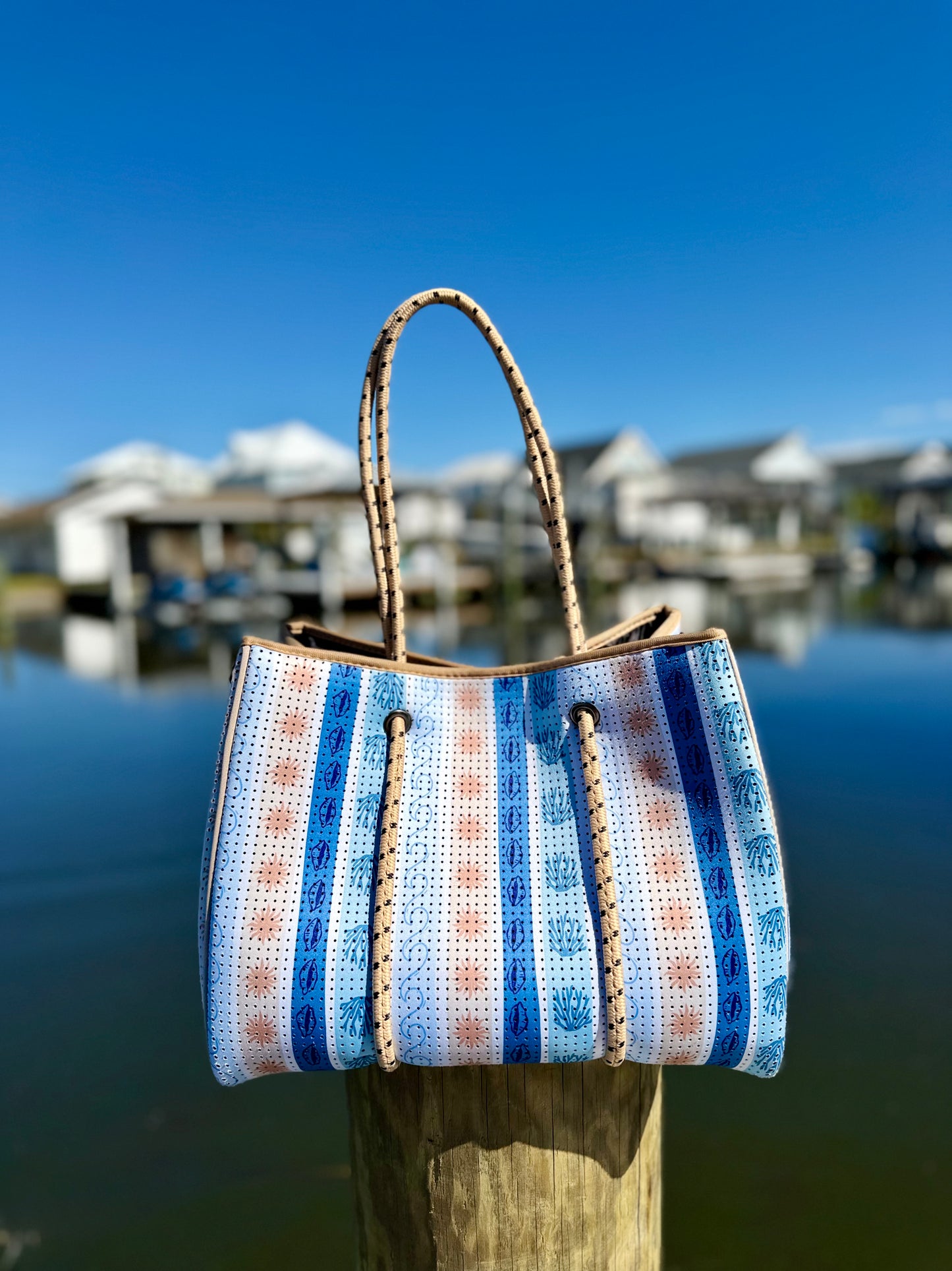 Saltwater Stripes Neoprene Tote Bags