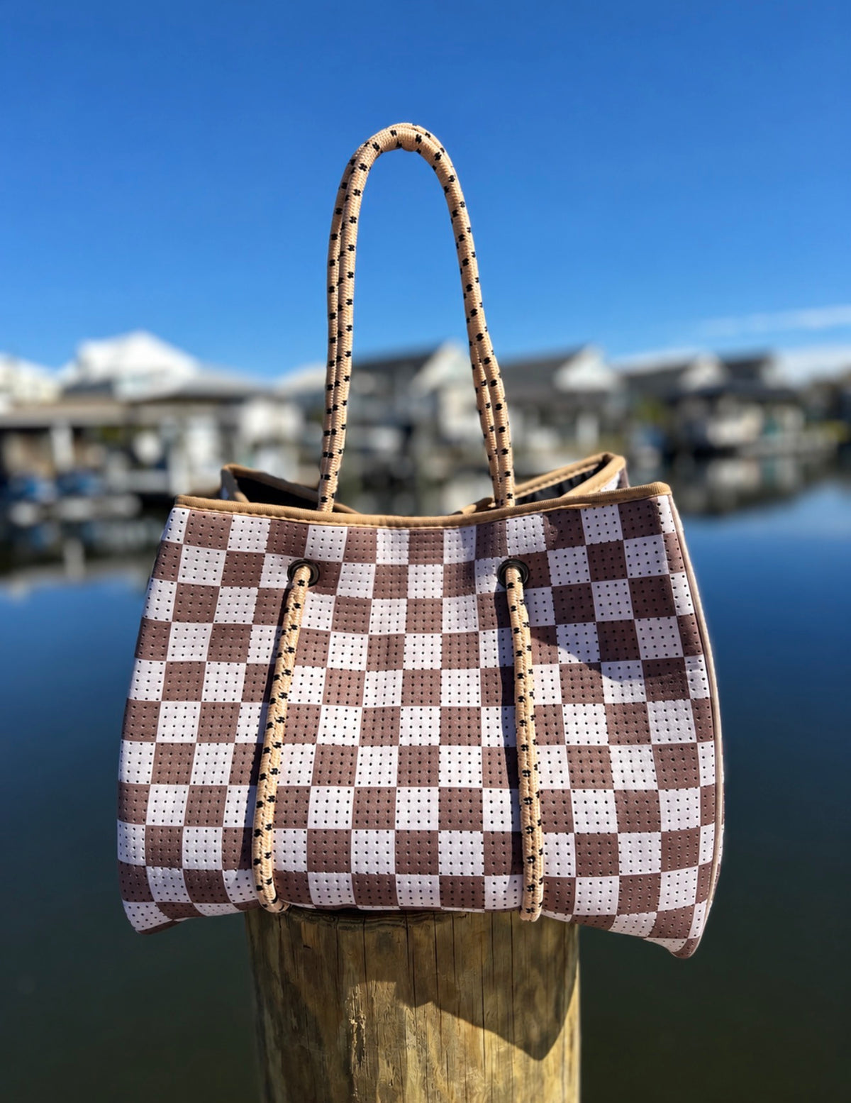Chocolate Checker Neoprene Tote Bags