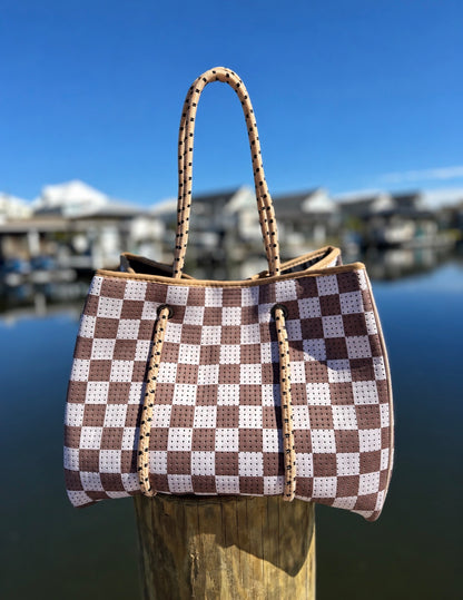 Chocolate Checker Neoprene Tote Bags